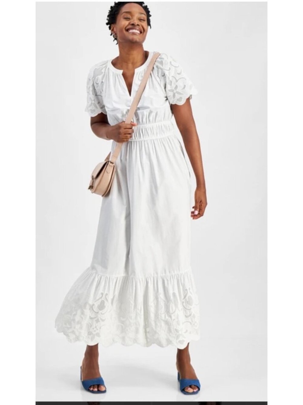Women’s Cotton Embroidered White Midi/Maxi Dress By On 34th S Tiered Hem Design